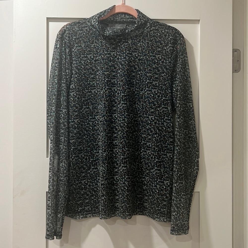 Anthropologie Floral Meave Long Sleeve Mesh Turtle Neck